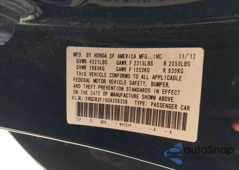 2013 Honda Accord Ex from USA, damaged, VIN 1HGCR2F78DA056336